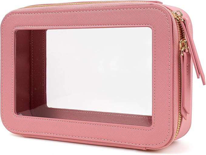 Clear Makeup Bags TSA Approved Toiletry Bag Handle Large Opening,Clear Toiletry Bags for Carry-on Traveling Travel Car Accessories Essentials Organziation Storage for Women Girls(Rose Pink, Middle)