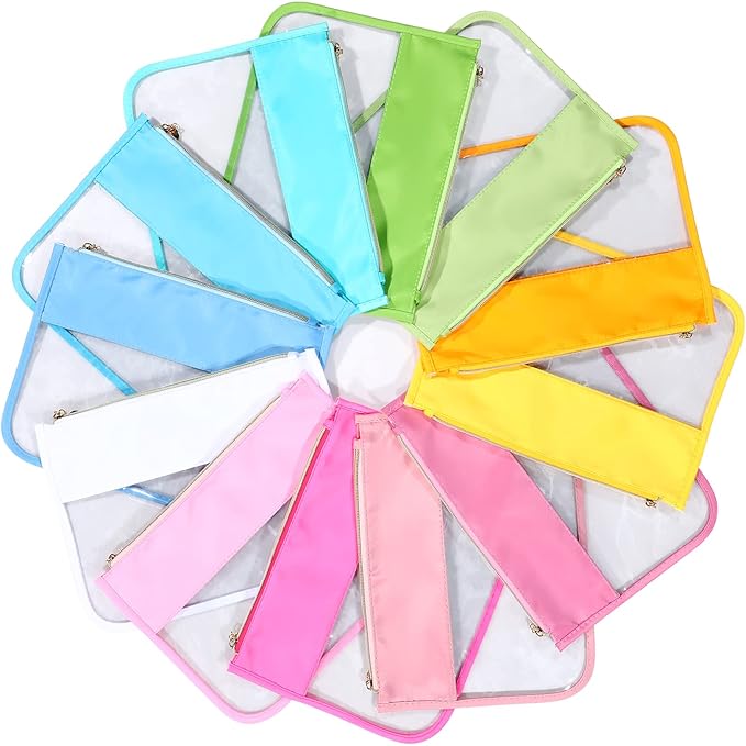 12 Pieces Clear Zipper Pouch for Travel Nylon Makeup Bag Waterproof Snack Stuff Pouches Cute Purse Cosmetic Bags for Women Girls Gifts