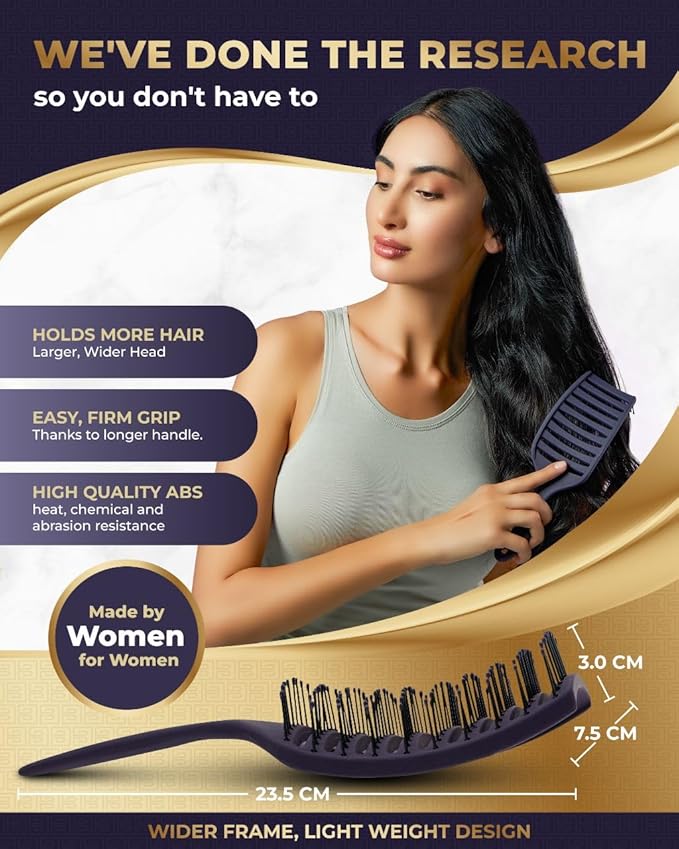 Vented Detangling Brush for Wet or Dry, Thick, Coily, and Curly Hair | Curved Vent Brush for Blow Drying