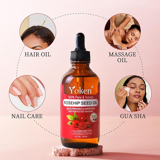Rosehip Seed Oil For Face,100% Pure Rosehip oils For Skin,Scars,Hair & Nails.4 fl Oz Cold Pressed Rose Hips Oil For Skin Care, Anti-Aging, Scar Treatment, GUA SHA Massage DIY (4 Fl Oz)