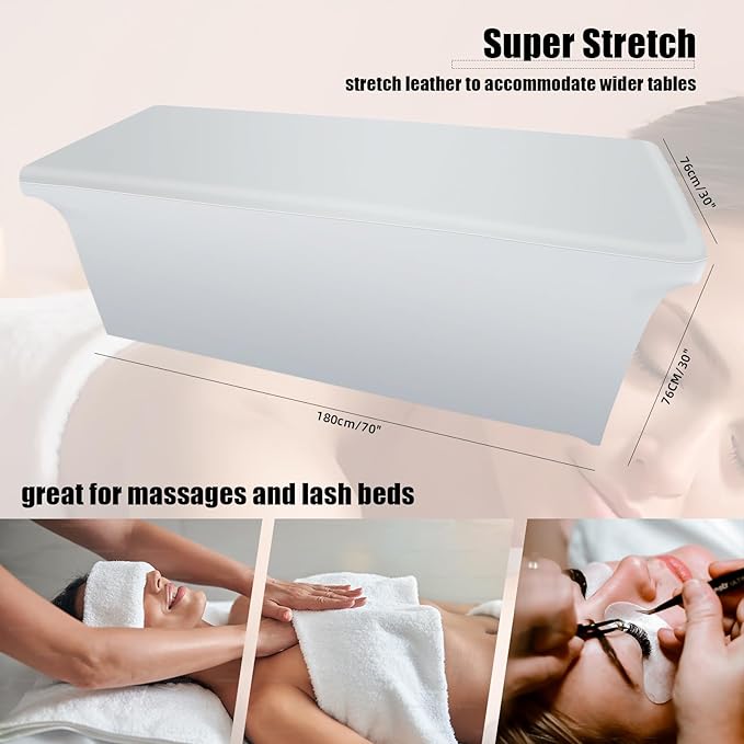White Lash Bed Cover Wipeable PU Leather Massage Table Cover Waterproof and High Elasticity Spa Bed Cover ,Protective Cover for Eyelash Extension Bed/Salon Massage Bed(6FT,Top Pocket Design)