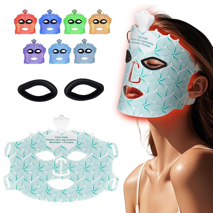 Red Light Mask for Face Women - 7 Colors Red Light Face Mask, Face Mask Skincare at Home, Cordless Device, Skin Treatment Mask Suitable for Women