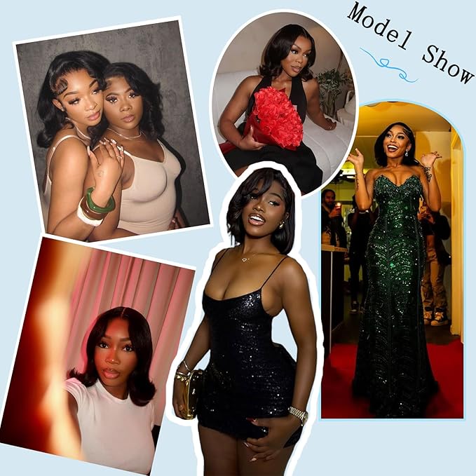 13x4 Bob Lace Front Wigs Human Hair Pre Plucked 200% Density Short Body Wave Bob Wig Human Hair 100% Brazilian Virgin Human Hair Bob Wigs for Black Women Natural Black 10 Inch