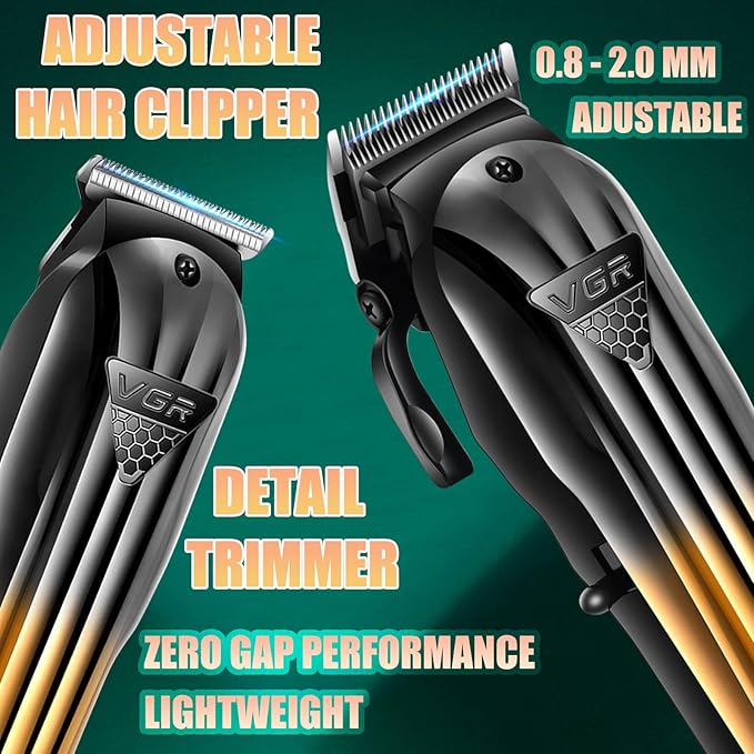VGR 644 Hair Clippers for Men Professional, Cordless Beard Trimmer & Electric Razor Shavers for Men, Rechargeable 3 Piece Barber Hair Cutting Kit LED Display Men's Grooming Kit