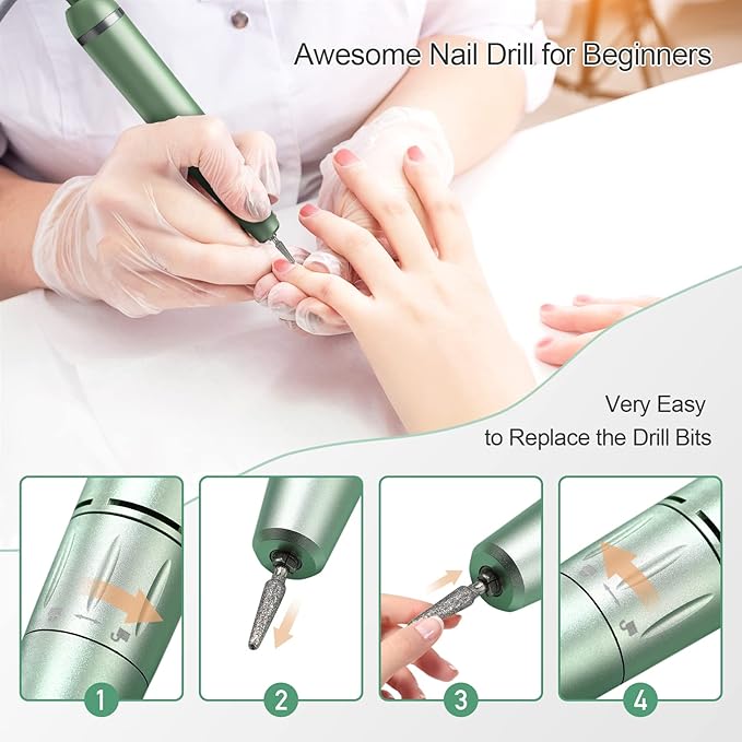 Professional Portable Nail Drill Kit Rechargeable Nail Machine Electric Cordless E-File Nail Drill Set with 7 Nail Bits, Manicure Pedicure Tool