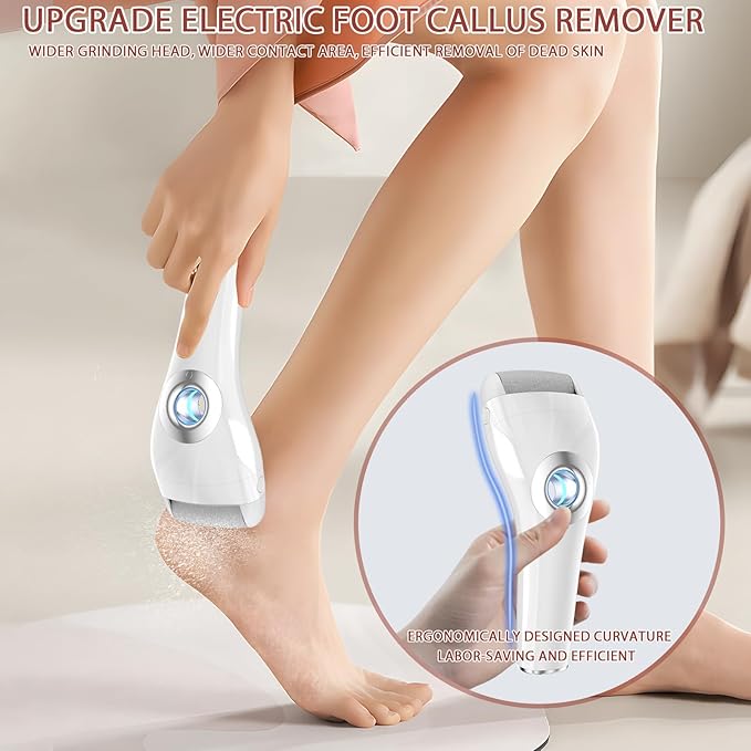 Upgraded Rechargeable Foot Callus Remover, Professional Electric Foot File, 10 in 1 Pedicure Tools Foot Care Kit Pedi Feet Care for Dead, Hard Cracked Dry Skin Ideal Gift (White)