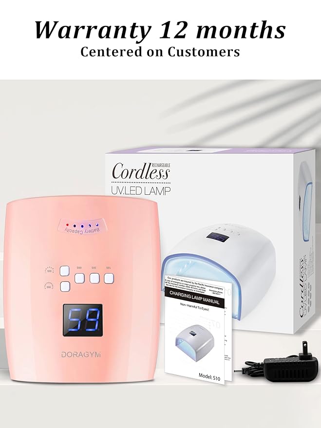 Rechargeable UV LED Nail Lamp, 66W Professional Led Nail Night for Gel Nails, Cordless Nail Lamps for Gel Polish, Gel Polish Nail Dryer, Portable UV Nail Lamp (Pink)