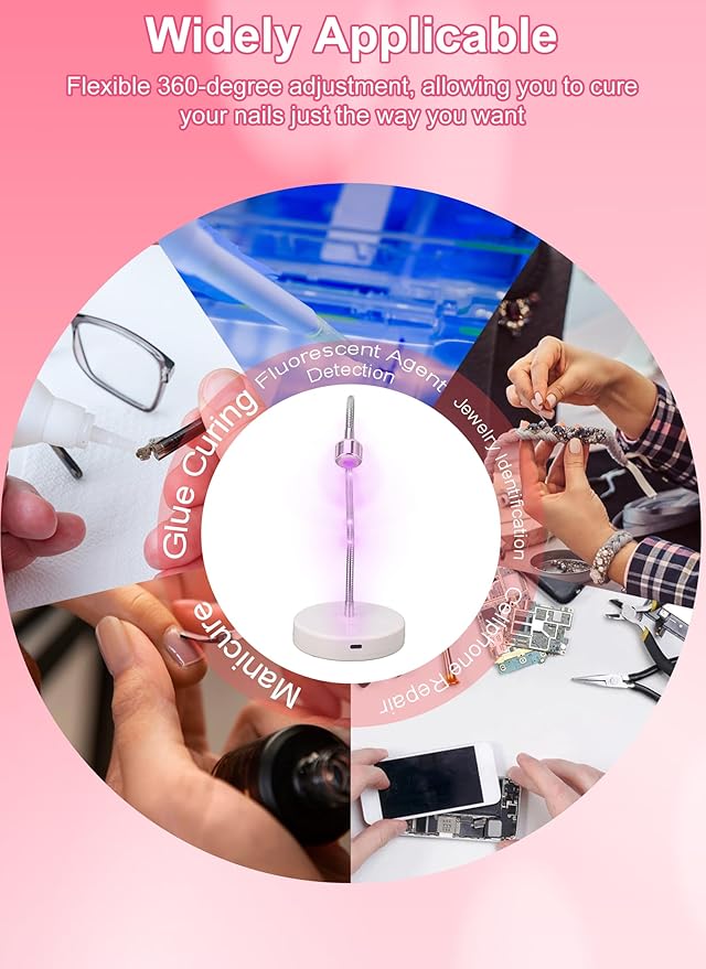 Zunate LED Light, 3W Gel Polish Drying Lamp, Flash Cure Light with Gooseneck, Gel Polish Dryer Lamp, Curing Lamp for Fluorescent Paint, Gel Nail