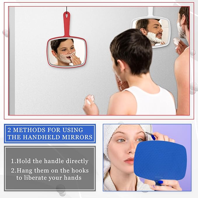 Qunclay 10 Pcs Large Hand Mirror Handheld Mirror with Handle Multi Purpose Barber Mirror with Distortion Free Reflection for Vanity Makeup Salon Travel Use (Multicolor,7.3'' W x 10.3'' L)