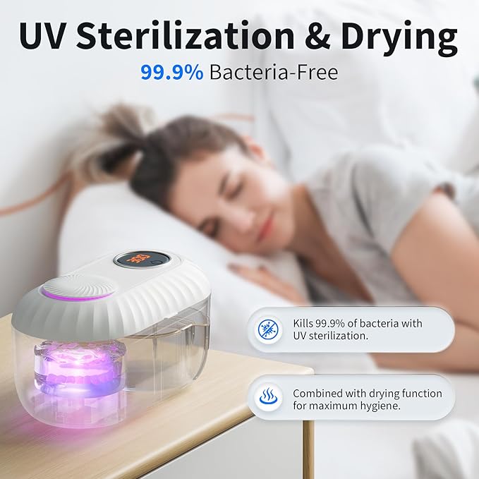 Ultrasonic Retainer Cleaner with Cleaning, Pumping, and Air-Drying Functions, 45kHz Retainer Cleaner Machine, 200ml Denture Cleaner for Dentures, Mouth Guards, Braces, Toothbrush Heads, Jewelry(White)