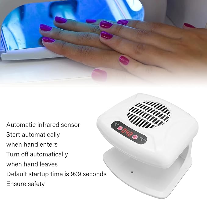 Air Nail Dryer with Automatic Sensor, 300W Timing Air Nail Fan Blow Dryer for Both Hands and Feet, Warm & Cool Wind Blower Dryer for Regular Nail Polish Home and Salon Use