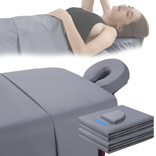 2 Sets Microfiber Massage Table Sheet Sets 3 Pcs Massage Bed Cover Soft Wrinkle Free Includes Massage Fitted Sheet,Massage Sheets and Face Cradle Cover for SPA Beauty Salon Tattoos (Gray)
