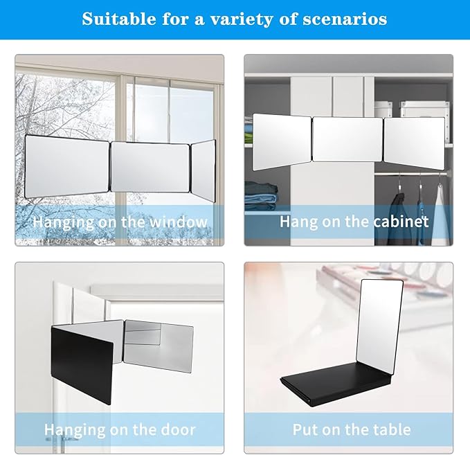 JANMPASK 3 Way Mirror for Self Hair Cutting Tools with Height Adjustable Mirror 360 Trifold for Makeup to See Back of Head (Black)