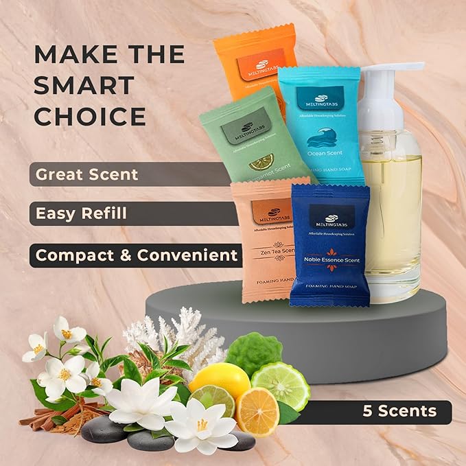 Assorted Foaming Hand Soap Tablets – 20 Tablets in 5 Scents (Citrus, Bergamot, Ocean, Noble Essence, Zen Tea) – Individually Packed, Concentrated Soap Refill for Foam Dispensers