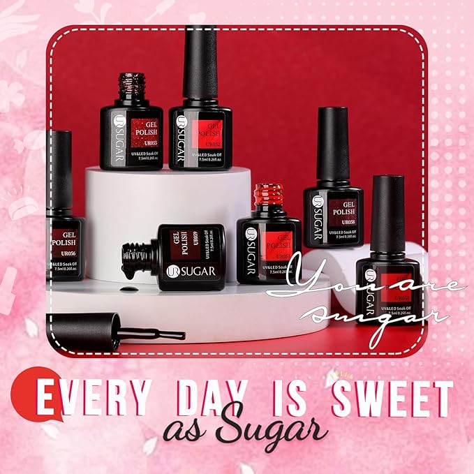 UR SUGAR Red Gel Nail Polish Set, 10 Colors Red Collection Gel Polish Glitter Red Dark Red Burgundy Red Bloody Red Gel Polish Set for All Seasons Soak Off Gel Nail Manicure Gifts Set for Women