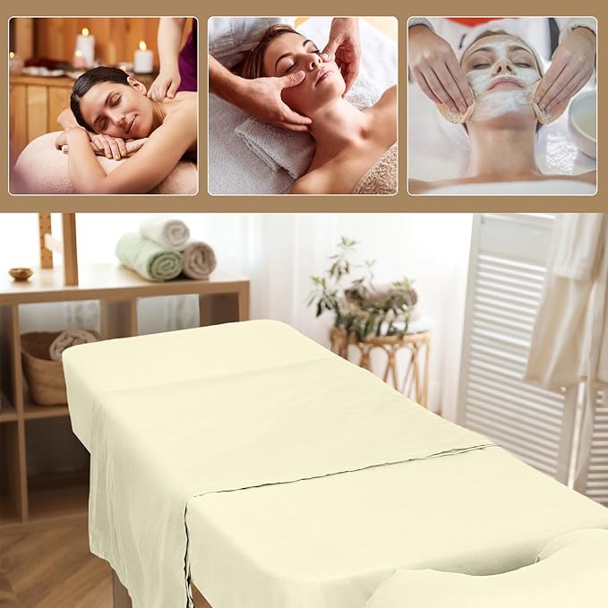 12 Pcs 4 Sets Premium Microfiber Massage Table Sheet Set, Include Massage Table Cover, Massage Fitted Sheet, Massage Face Rest Cover for Beauty Salon Spa Hair Salon (Natural)