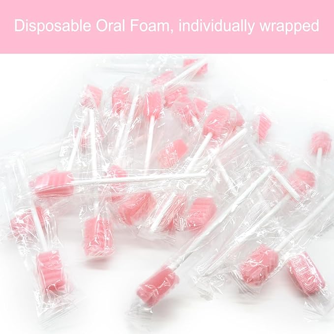 (250 PCS) JIESI Disposable Oral Swabs,Sterile Sponge Mouth Swabs(Pink)