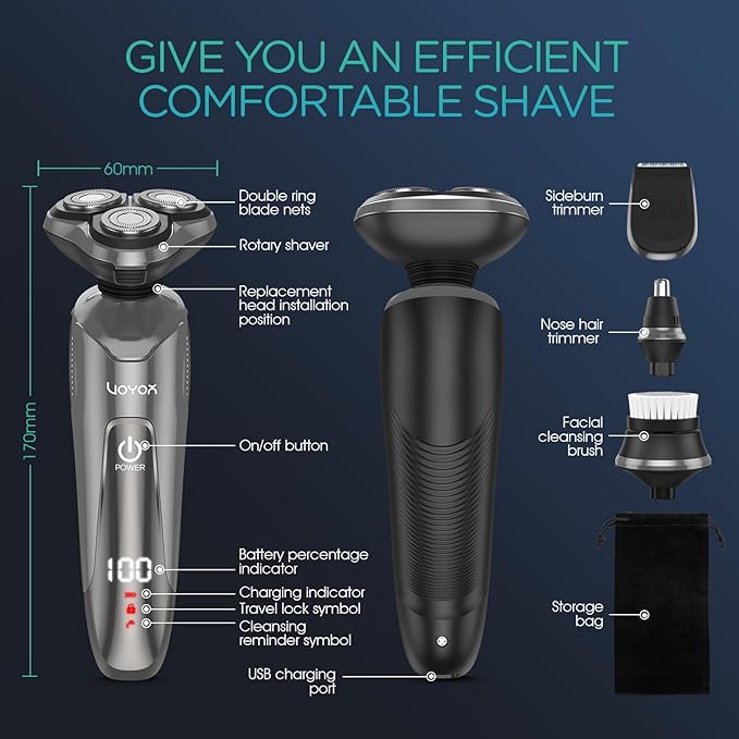 VOYOR Electric Razor for Men Cordless Shavers for Shaving with face sideburn Nose Ear Hair Rechargeable Wet Dry Waterproof TX410 New (New Version-Grey)