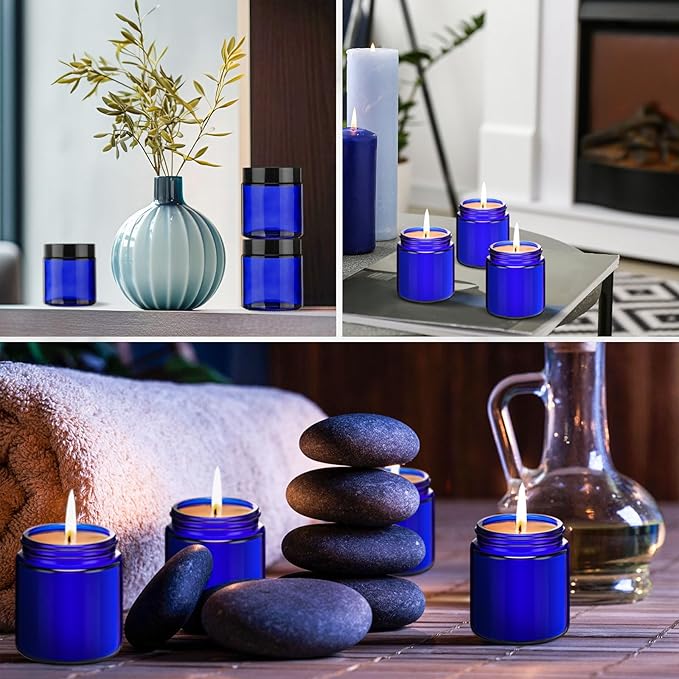 Norme 96 Pcs 4 oz Glass Jars with Lids Leakproof Round Airtight Empty Cosmetic Jars with Inner Liners Lid for Storing Lotions Powder Ointments Candle Making(Black, Blue)