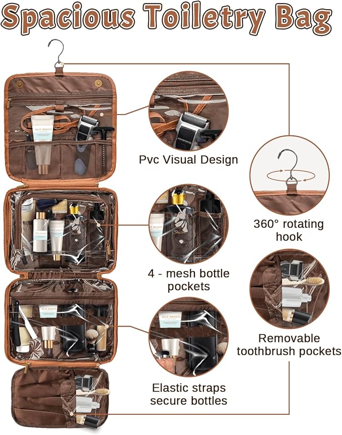 3-in-1 Extra Large Personalized Toiletry Bag For Men, Custom Engraved Leather Travel Organizer Bag, Engraved Name Waterproof Dopp Kit & Gifts for Him Husband Father (Father's Day, Christmas)