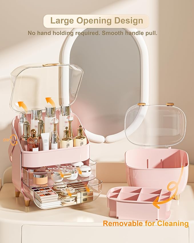 Makeup Organizer, Skincare Holder Bathroom Counter Organizer, Storage Box Cosmetic Display Cases, Teen Girl Gifts Trendy Stuff Make up Organizers for Vanity, Dresser, Countertop (Pink)