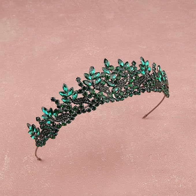 LIMELIA Women's Tiara for Henna Wedding Party|Glitter Hair Accessories for Bridal Birthday Pageant Prom Halloween Costume Christmas Party, Princess Crown|Crystal Stone-Green