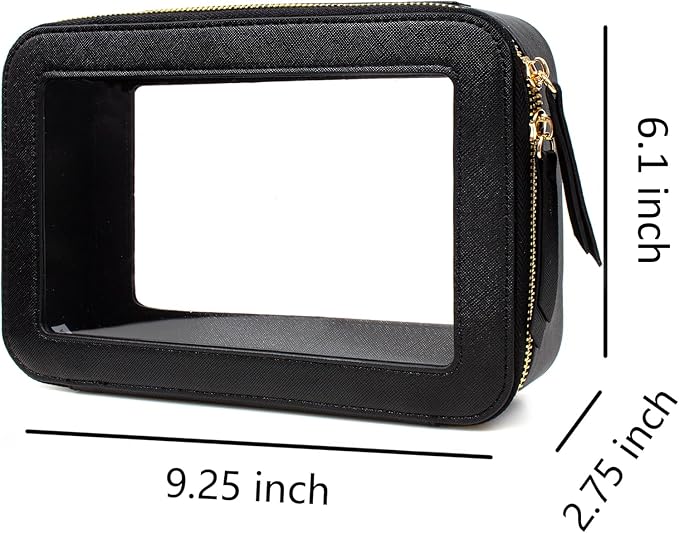 Clear Makeup Bags TSA Approved Toiletry Bag with Handle Large Opening,Clear Toiletry Bags for Carry-on Traveling Travel Car Accessories Essentials Organziation Storage for Women Girls(Black, Middle)