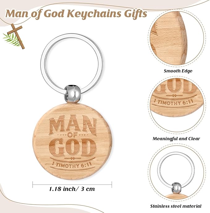 3 Pcs Father's Day Man of God Gifts for Men Christian 11.2oz Inspirational Coffee Mug Religious Bible Verse Leather Toiletry Bag Scripture Keychain for Dad Pastors Church Baptism Souvenir