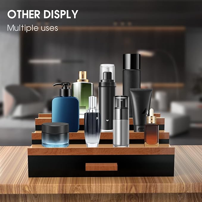 Sephyroth Cologne Organizer for Men 3 Tier of Cologne Display with Drawer Storage Perfume Oragnizer Display,Great Gift for Man(Black Walnut)