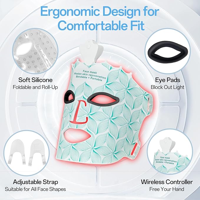 Red Light Mask for Face Women - 7 Colors Red Light Face Mask, Face Mask Skincare at Home, Cordless Device, Skin Treatment Mask Suitable for Women