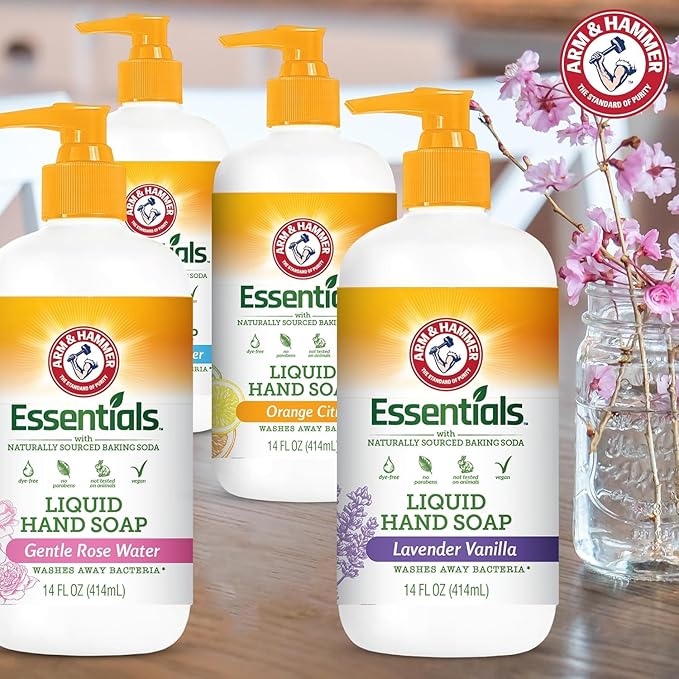 Arm & Hammer 6 Pack Liquid Hand Soap for Skin Cleaning - Cleanser for Kitchen & Bathroom with Gentle Rose Scent - Natural Hand Soap Cleanses, Softens 14 FL Oz (414ml)