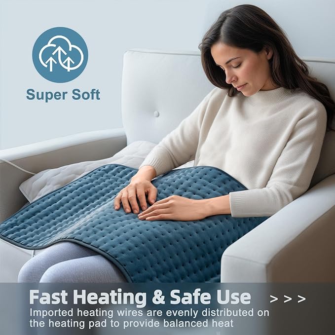 17x33 Heating Pad for Pain Relief | Ultra-Soft Microplush Fabric | 6 Adjustable Heat Settings (Moist & Dry) | Safe 2-Hour Auto Shut-Off | Perfect for Back, Neck, Shoulders | Great Gift Idea