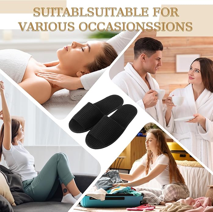 12 Pairs Disposable Slippers for Guests Open Toe Spa Slippers Bulk Disposable Sandals Soft Fleece for Man Women Spa Hotel Wedding Shoeless Home
