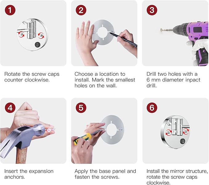 Benbilry 9" Large Size Wall Mounted Lighted Makeup Vanity Mirror, 1X/10X Magnifying Double-Sided AC Powered Bathroom Mirror, 360° Swivel 13 Inch Extendable