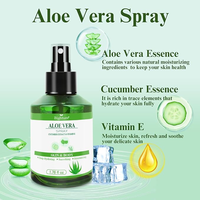 Aloe Vera Spray for Hydrating Nourishing Facial Skin in Winter, Aoe Vera Spray Extract from Freshly-cut Aloe and Cucumber Essence for Moisturizing Skin, Fast Absorbing, Easy to carry, 1.73 oz