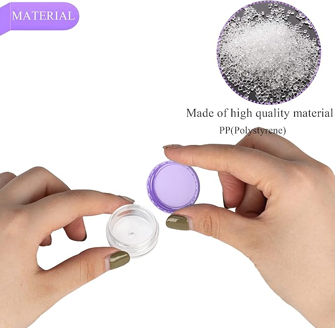 25PCS 3 Gram Sample Containers, 3ml Empty Jars with Lids, Small Cosmetic Containers, Mini Sample Jars with 2PCS Mini Spatulas for Make Up, Oils, Lotion, Powder, Paint, Jewelry, Lip Balms(Purple Lid)