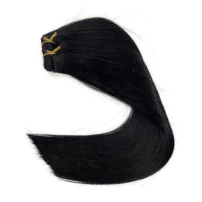 Sew in Hair Extensions Real Human Hair, Jet Black Weft Hair Extensions Human Hair Bundles 22 Inch 120G Hand-Tied Weft Hair Extensions Weave Bundles Human Hair Extensions for Women