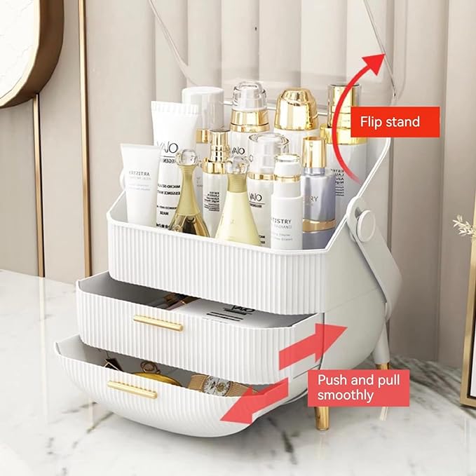 Upgrade Large Makeup Organizer Countertop Vanity Case Skin Care Cosmetic Storage Box Bathroom Counter Perfume Skincare Organizers Make Up Caddy Gift for Women Girls Clear Design Easy Visibility