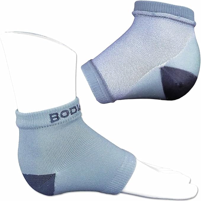 Dry Cracked Heels Repair Bundle with Open Toe Moisturizing Silicone Gel Heel Socks (2 Pairs, Gray) and O’Keeffe’s Healthy Feet Cream Jar for Home Foot Skin Care