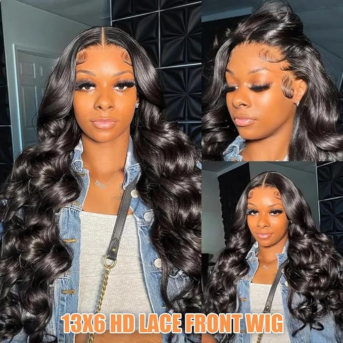 34 Inch Body Wave Lace Front Wigs Human Hair 13x6 HD Lace Front Wigs Human Hair Pre Plucked 200 Density Glueless Human Hair Wigs for Women Natural Black