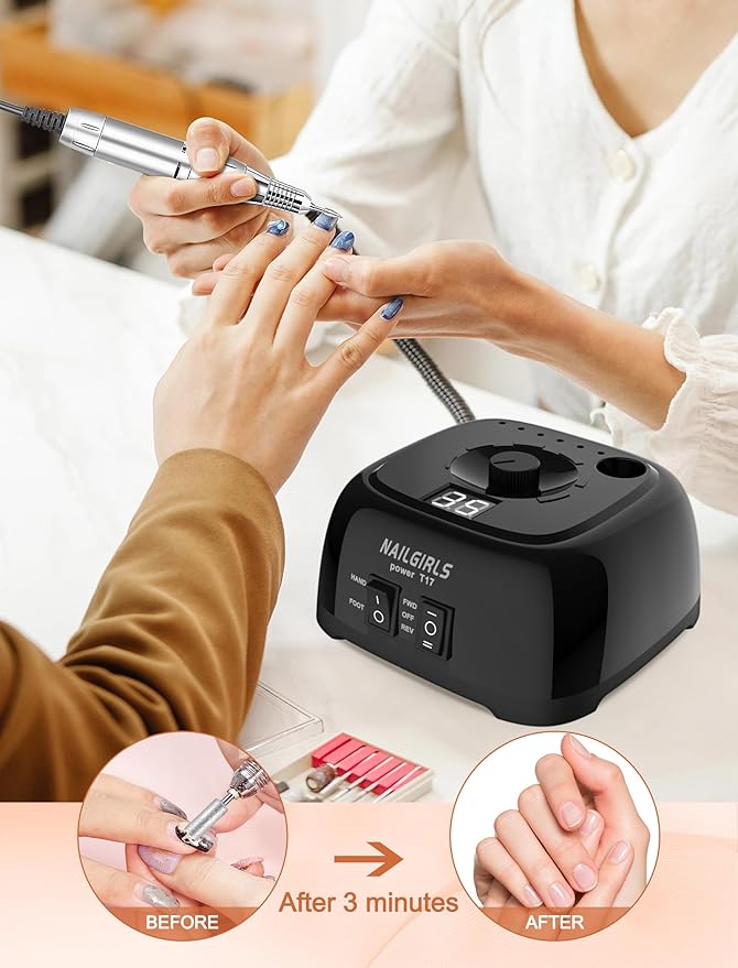 NAILGIRLS Nail Drill,35000RPM Professional Nail Drill Machine with Speed Display,Electric Nail File Set for Acrylic Nails Gel Nails, Polishing Shaping (Black)