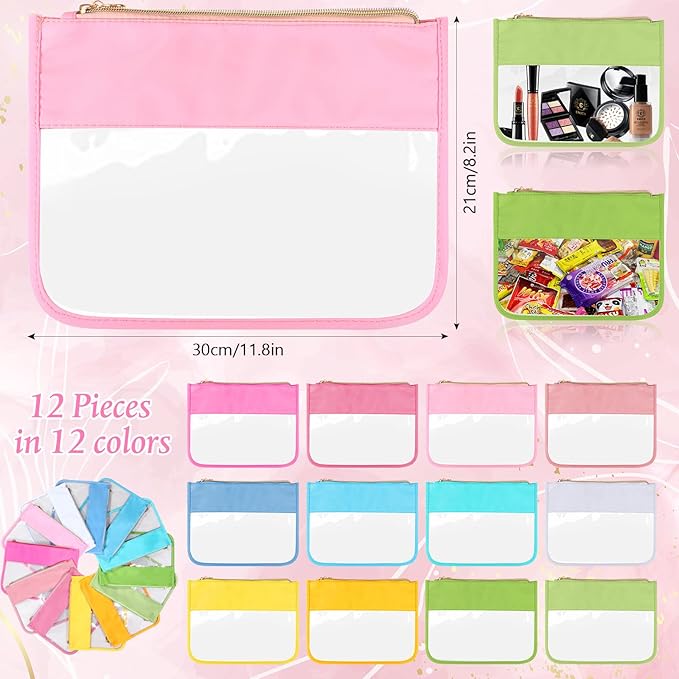 12 Pieces Clear Zipper Pouch for Travel Nylon Makeup Bag Waterproof Snack Stuff Pouches Cute Purse Cosmetic Bags for Women Girls Gifts