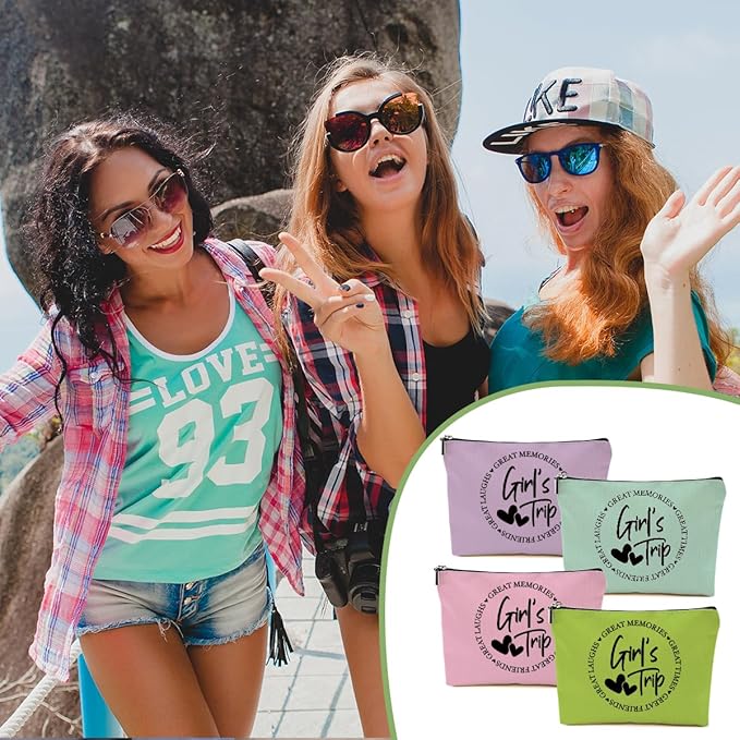 4Pcs Girls Trip Gifts Favors, 2025 Girls Weekend Gifts Makeup Bag, Bestie Gifts Weekend Bag Vacation Cosmetic Bag, Friendship Gifts for Women Best Friend BFF, Graduation Wedding Gifts Toiletry Bag