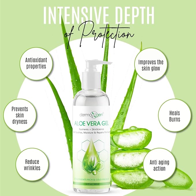 Aloe Vera Gel with Witch Hazel, Vitamin C, and Vitamin E - Skin Soothes, Moisture, and Repair Formula for Face and Body - Nutrient-Rich, Organic 100% Pure Aloe Vera - 16 FL OZ