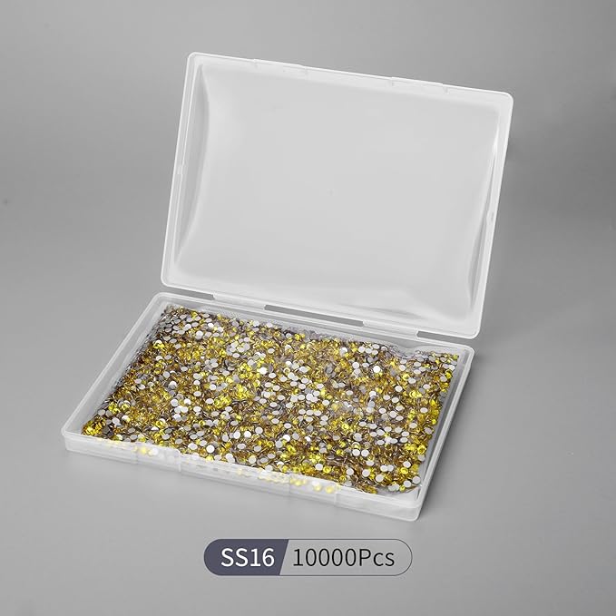 10000PCS Lemon Yellow Rhinestones Bulk, Flat Back Crystal Glass Stone Round Gems,SS16, 3.8-4.0mm