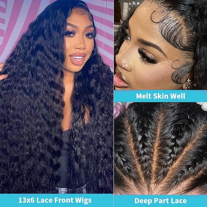 28 Inch Deep Wave Lace Front Wigs Human Hair Wigs 180% Density 13x6 HD Transparent Deep Curly Lace Frontal Wig Human Hair Lace Front Wigs Pre Plucked with Baby Hair