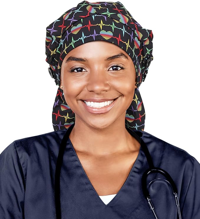 Satin Lined Work Cap with Button for Long Hair Women