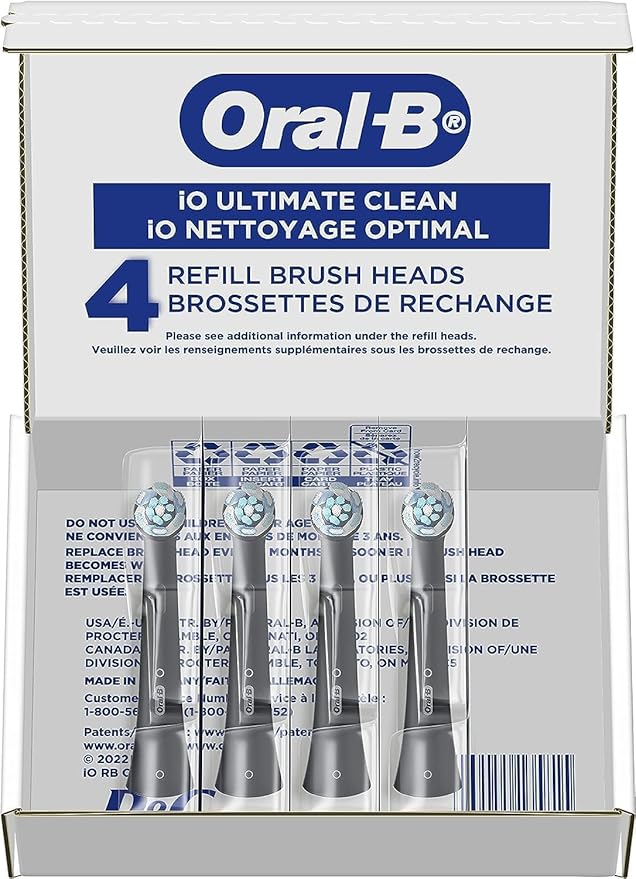 Oral-B iO Series Ultimate Clean Electric Toothbrush Replacement Brush Heads for an Oral-B Electric Toothbrush, 4 count, Black