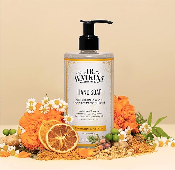J. R. Watkins Moisturizing Gel Hand Soap, Turmeric & Citron, Plant-Based Ingredients, 12 oz Pump