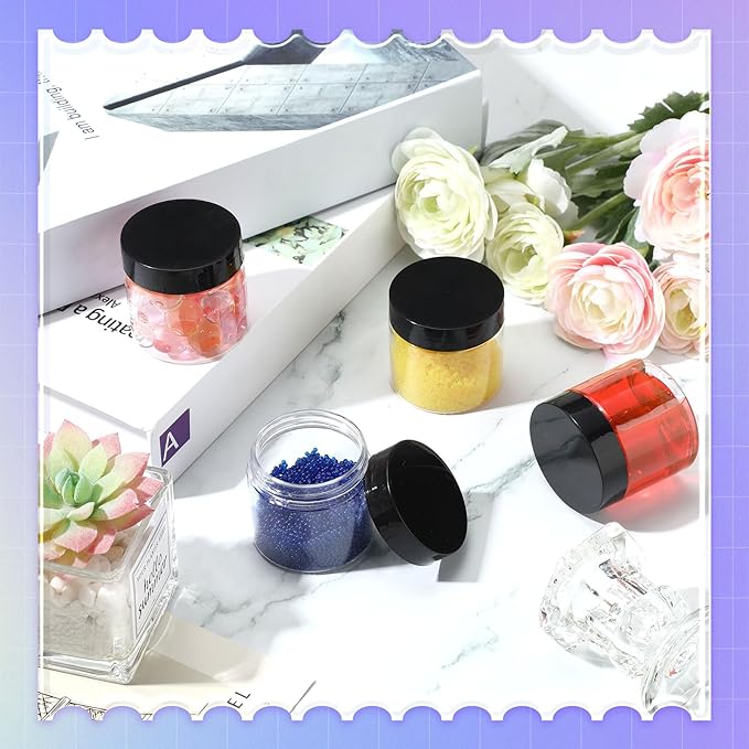 Aoriher 150 Pcs Plastic Container Jars with Lids Round Cosmetic Jars Empty Plastic Container for Lotion, Cream, Ointments, Makeup, Eye Shadow, Rhinestone, Samples, Pot, Travel Storage(2 oz,Black)